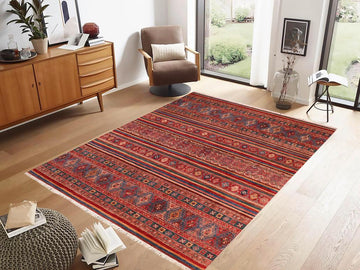handmade Geometric Khorgeen Blue Red Hand Knotted RECTANGLE 100% WOOL area rug 8x10